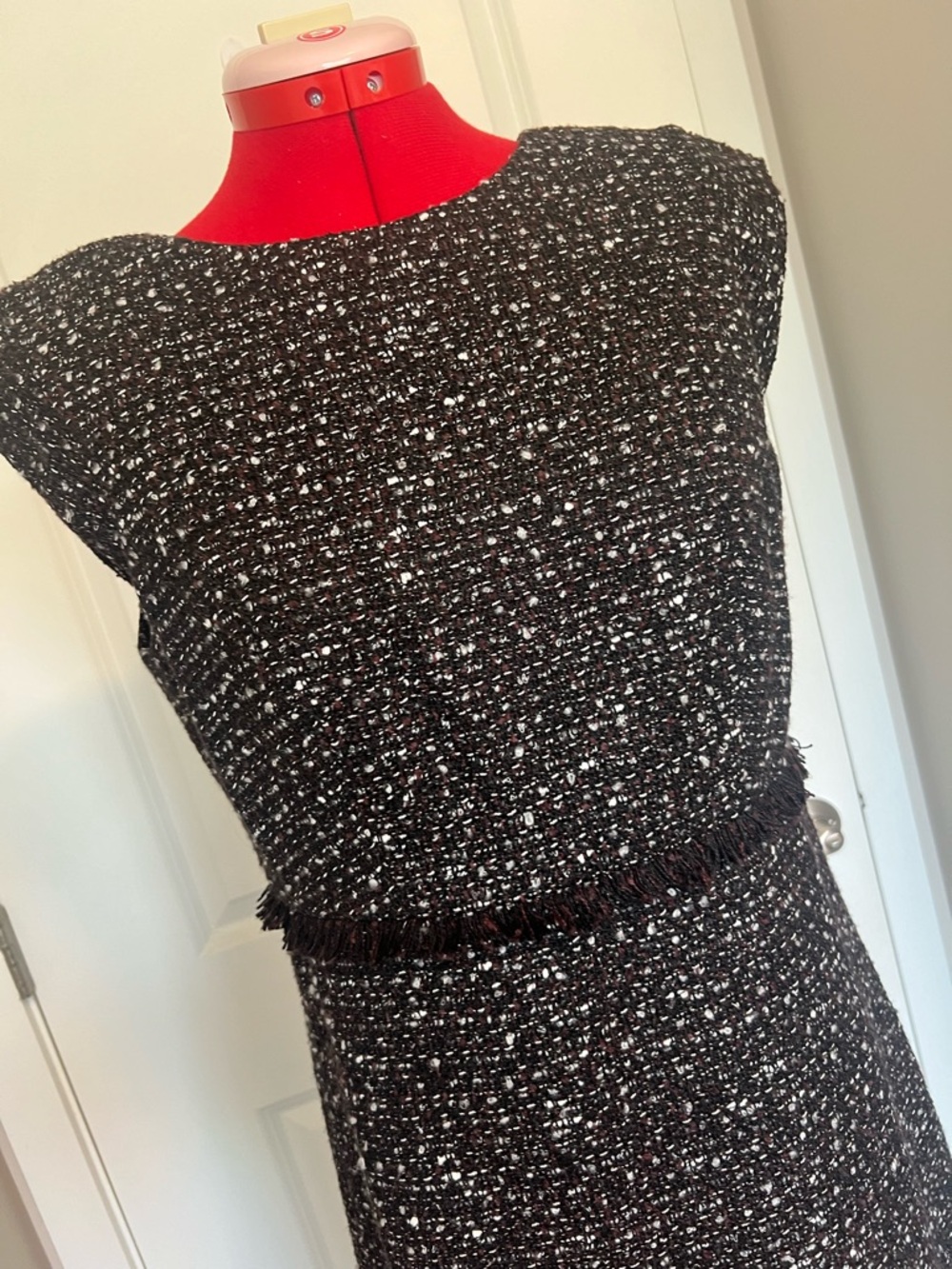 Donna Karan Black & White Tweed Midi Dress